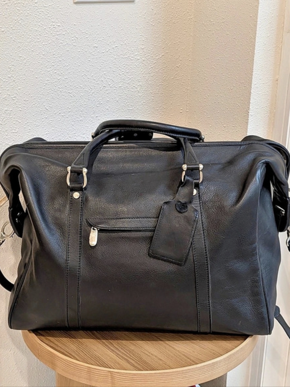 Luxury Barantani Italian Black Leather Weekend Travel Bag